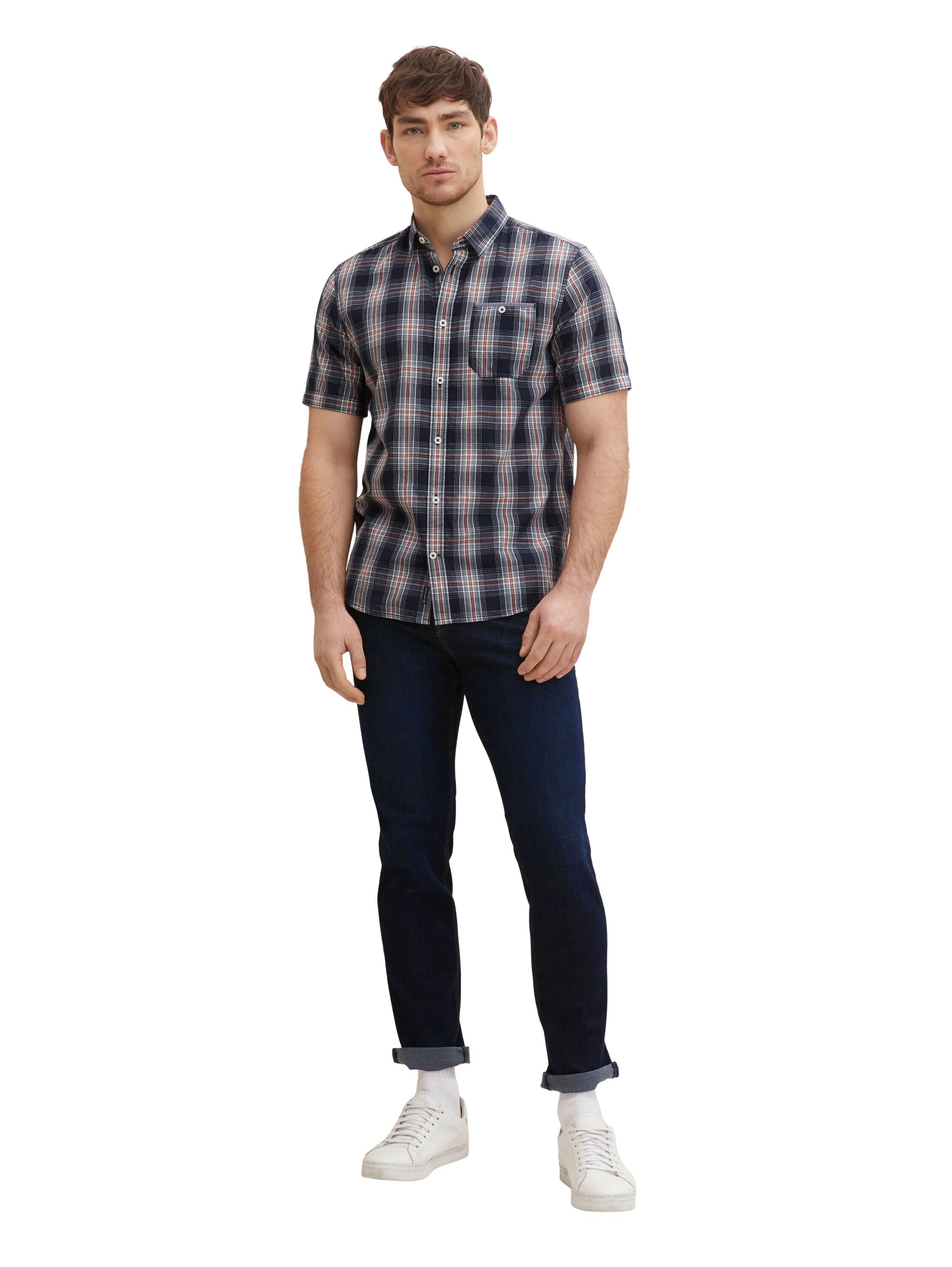 Tom Tailor Kariertes Hemd mit Kentkragen und Knopfleiste