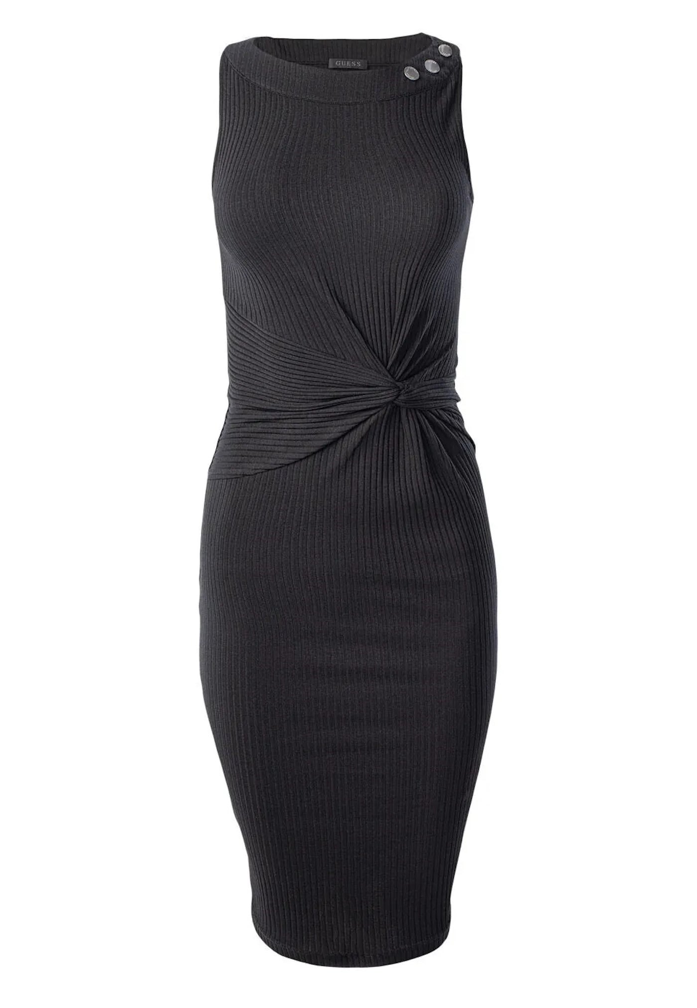 Guess Knielanges Kleid ERNESTINE KNOT mit Rundhalsausschnitt und Zierknöpfen in Slim Fit