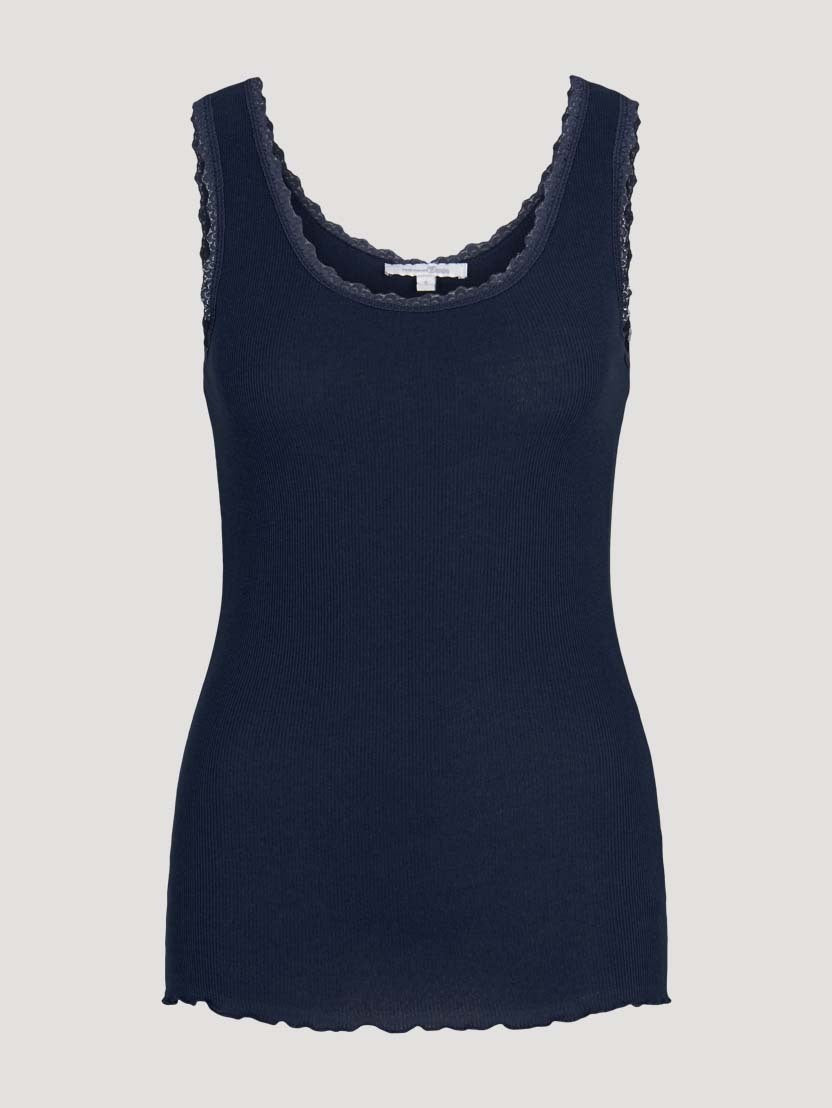 Tom Tailor Top gerippt Ärmellos Tank Top mit Spitzenband Slim Fit