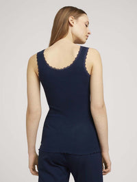 Tom Tailor Top gerippt Ärmellos Tank Top mit Spitzenband Slim Fit