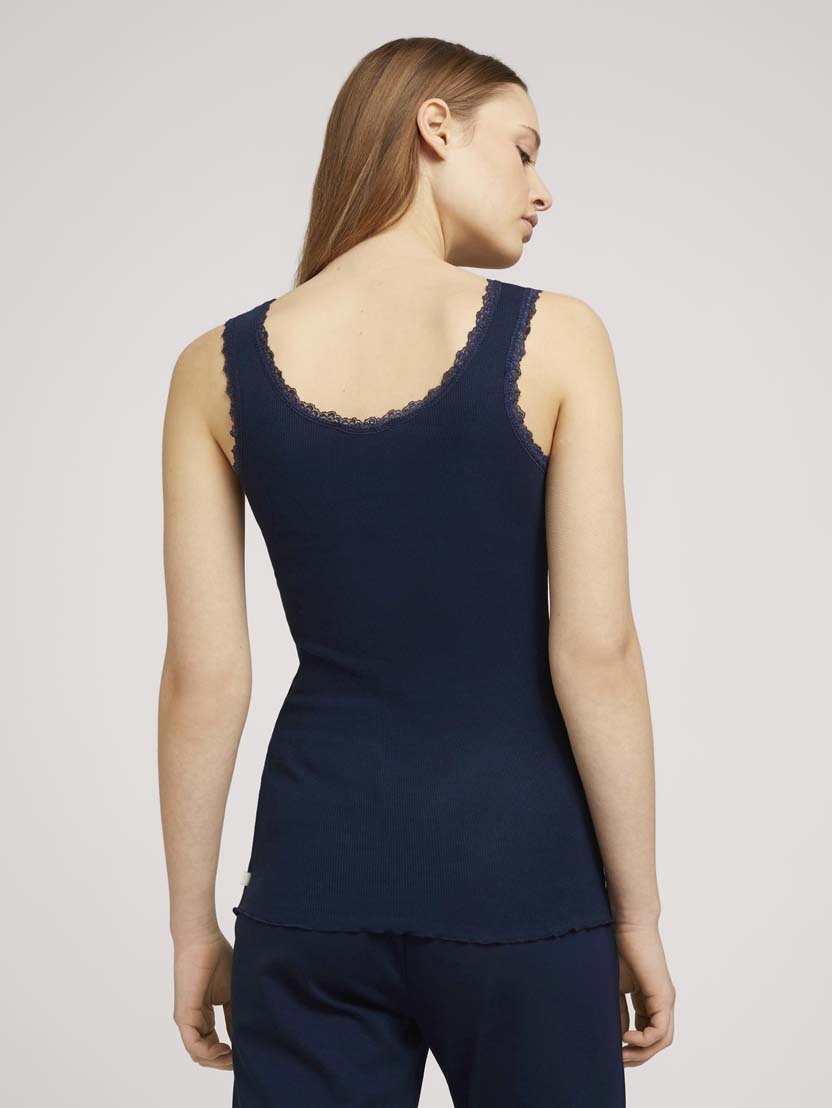 Tom Tailor Top gerippt Ärmellos Tank Top mit Spitzenband Slim Fit