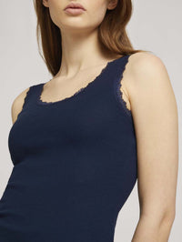 Tom Tailor Top gerippt Ärmellos Tank Top mit Spitzenband Slim Fit