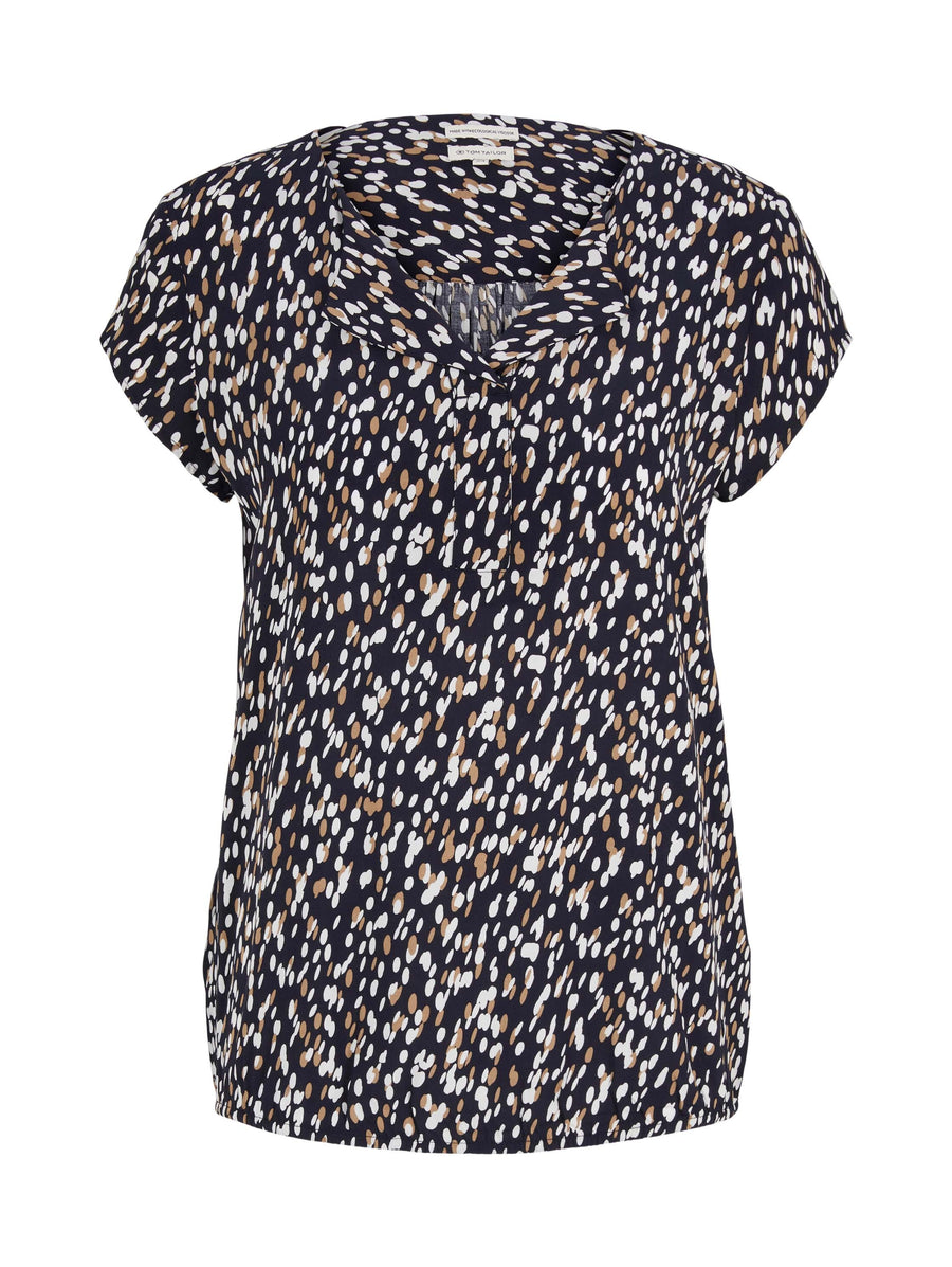Tom Tailor Gemusterte Kurzarmbluse mit elastischem Saum