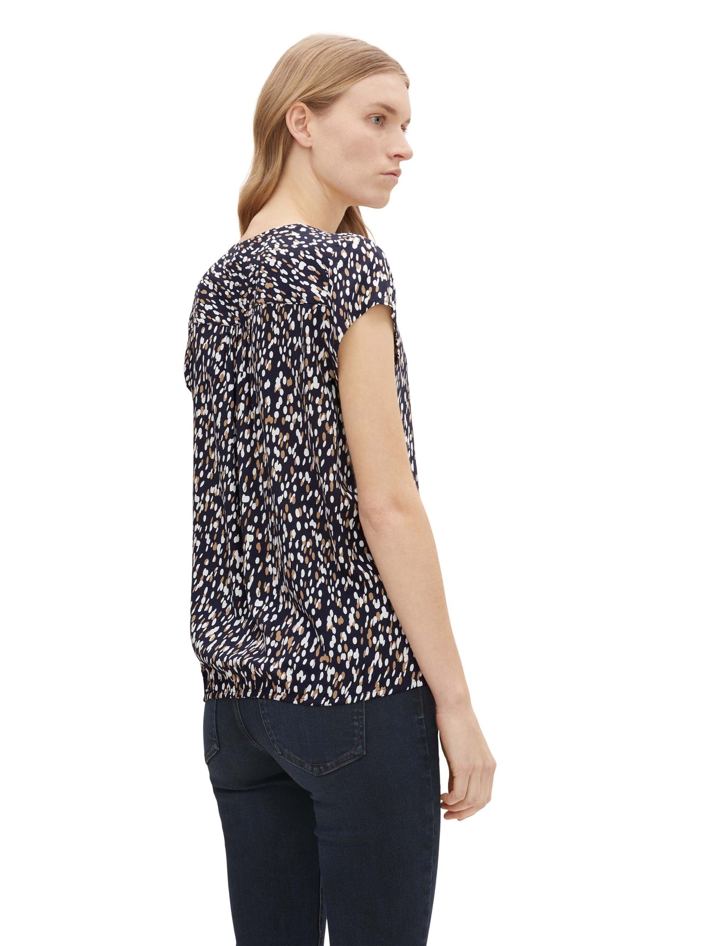 Tom Tailor Gemusterte Kurzarmbluse mit elastischem Saum