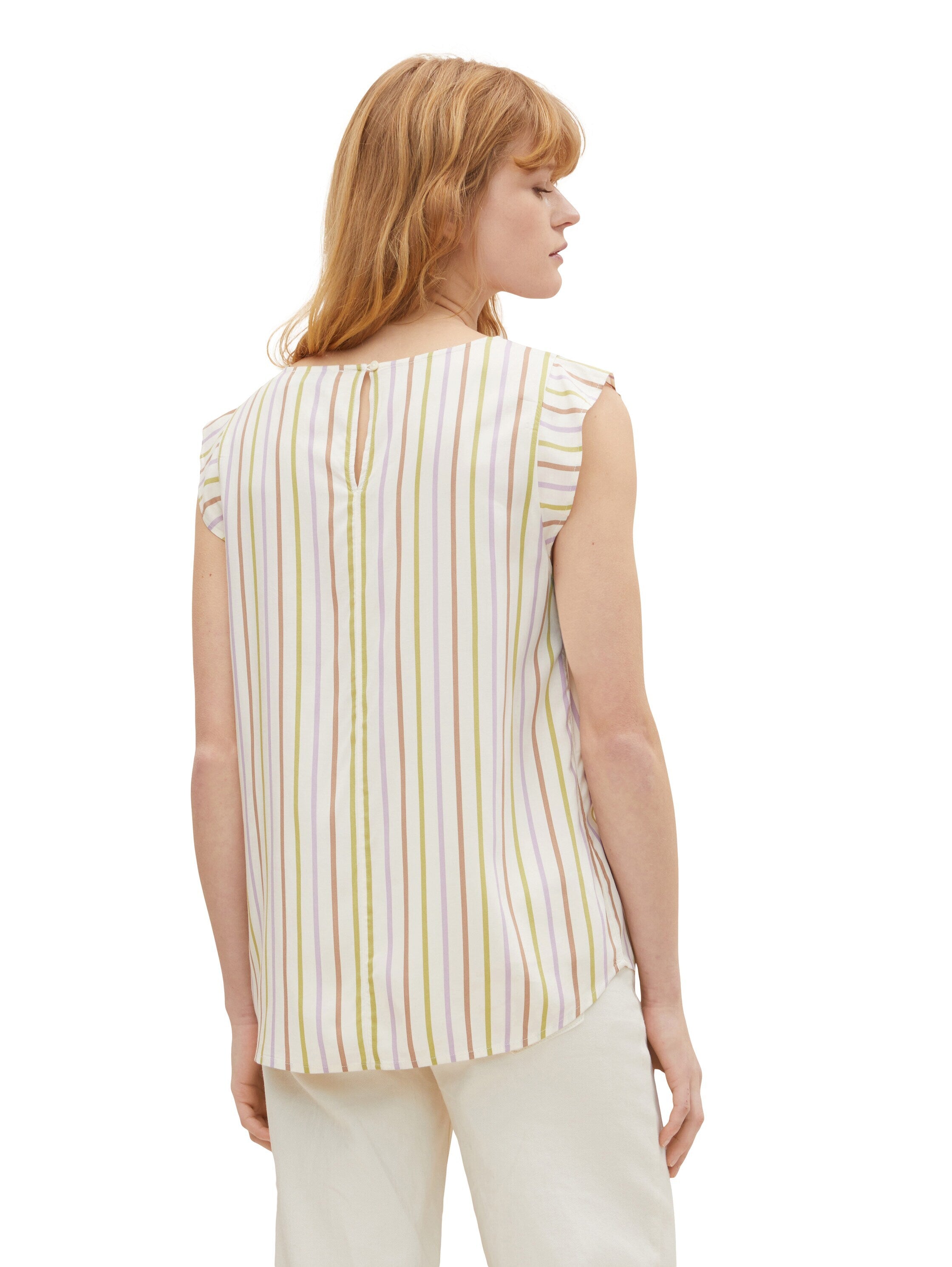 Tom Tailor Ärmellose Bluse mit Volants und U-Boot-Ausschnitt