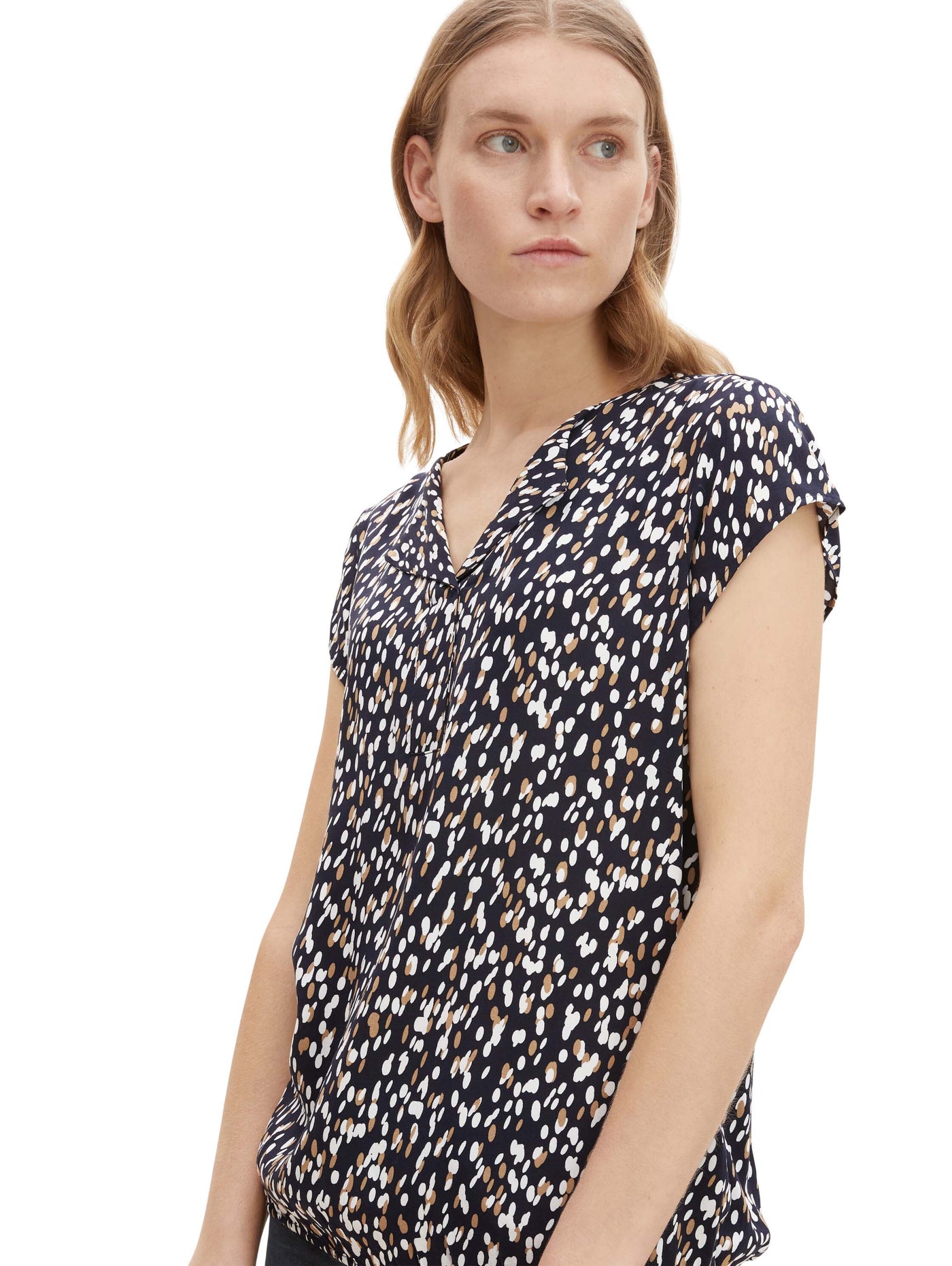 Tom Tailor Gemusterte Kurzarmbluse mit elastischem Saum