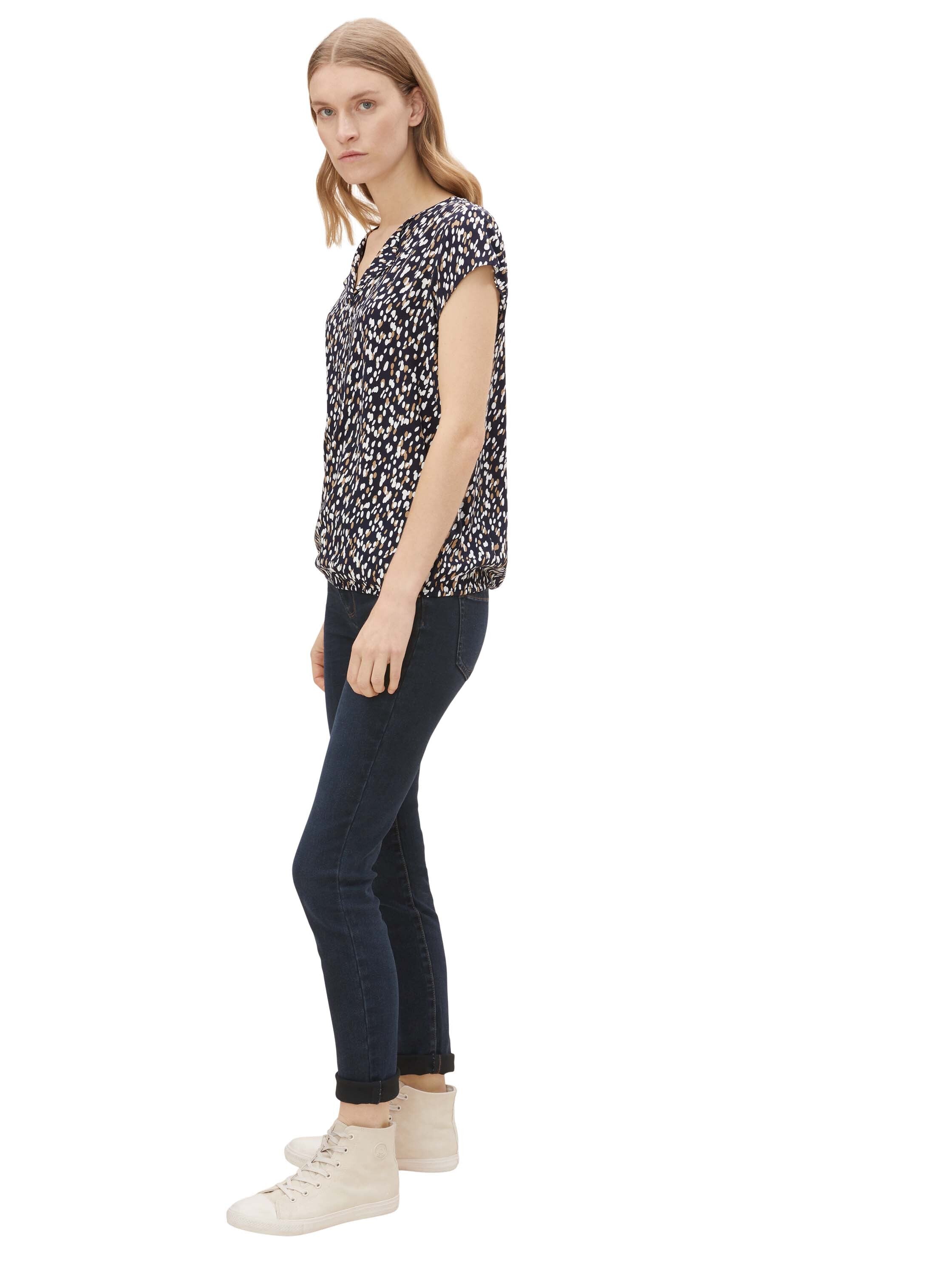 Tom Tailor Gemusterte Kurzarmbluse mit elastischem Saum