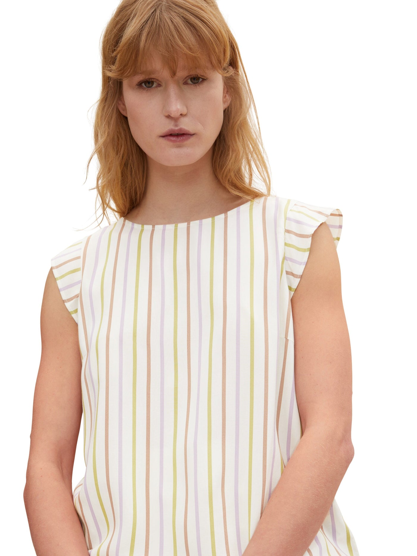 Tom Tailor Ärmellose Bluse mit Volants und U-Boot-Ausschnitt