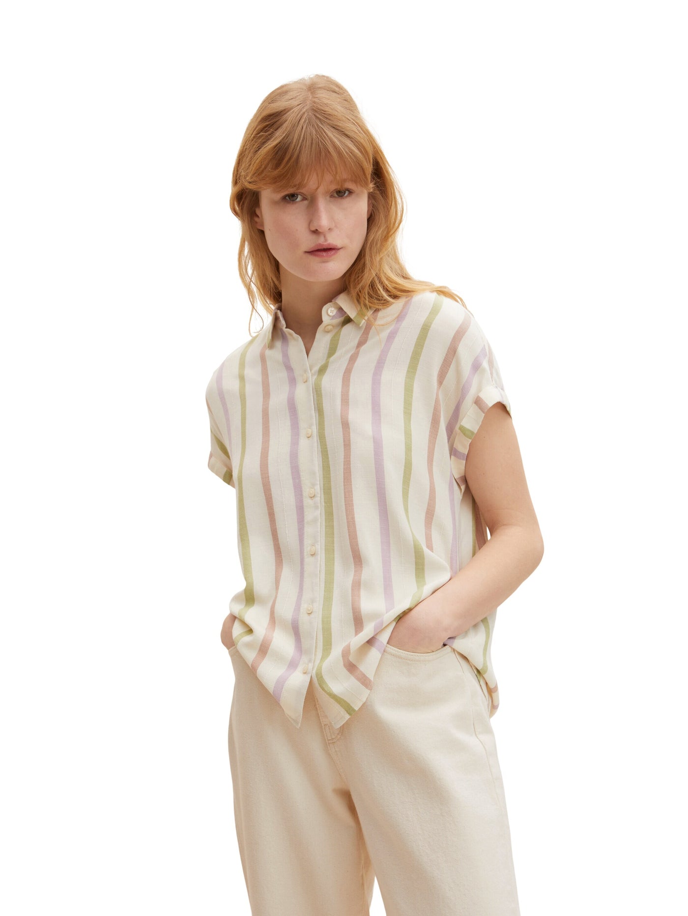 Tom Tailor Gestreifte Bluse mit Kentkragen und Knopfleiste