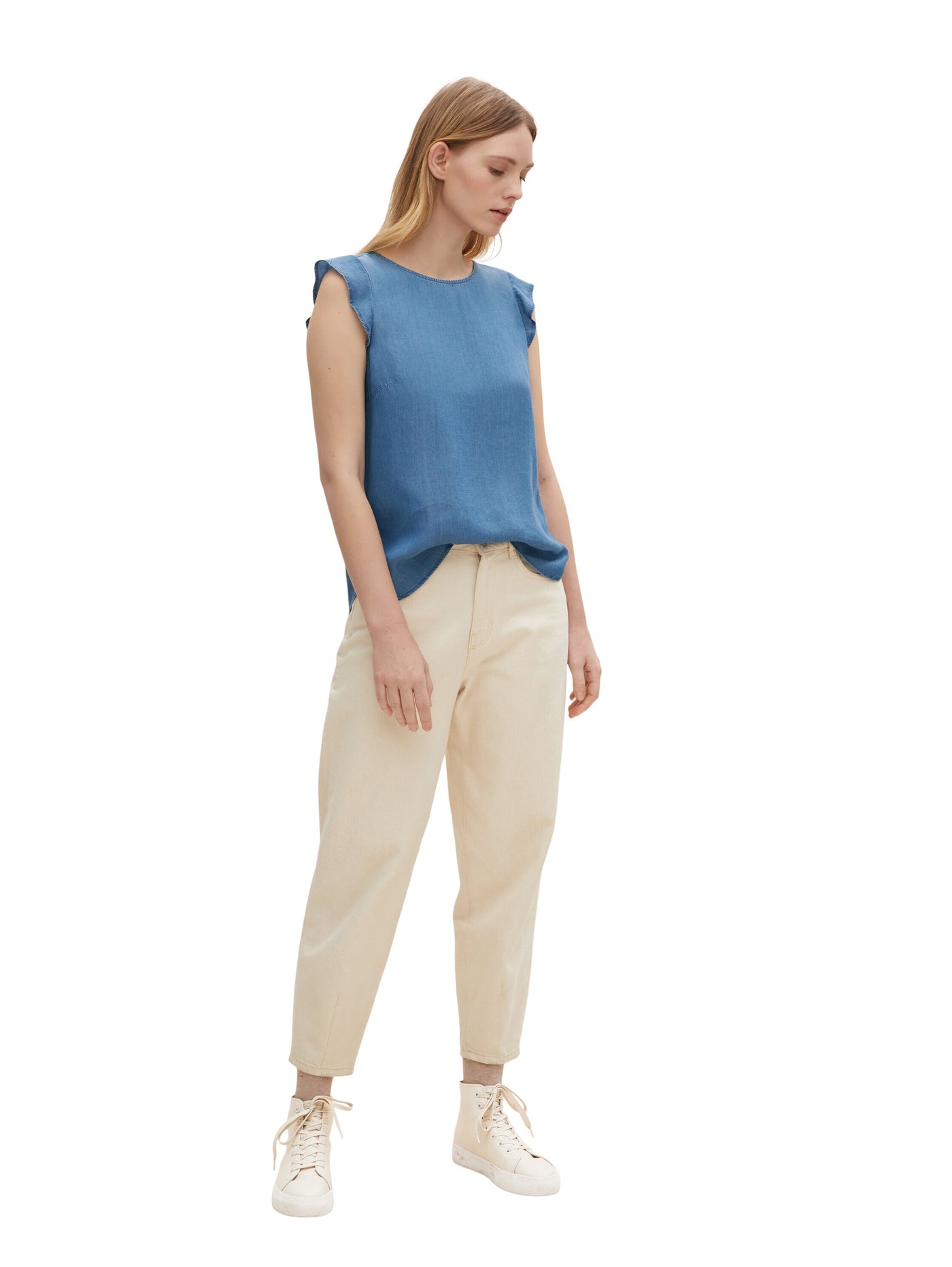 Tom Tailor Ärmellose Bluse mit Rüschen und U-Boot-Ausschnitt