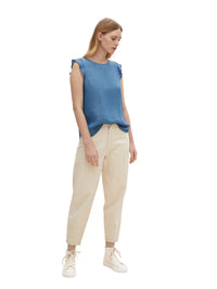 Tom Tailor Ärmellose Bluse mit Rüschen und U-Boot-Ausschnitt