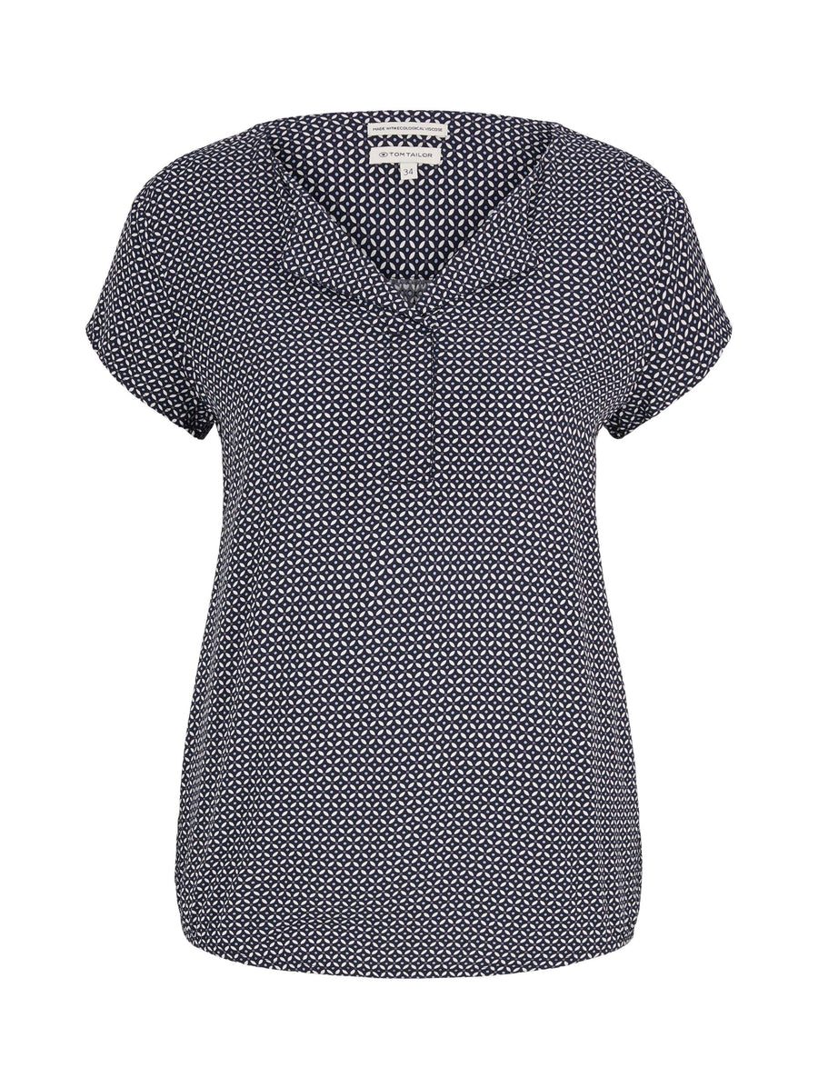 Tom Tailor Gemusterte Kurzarmbluse mit elastischem Saum