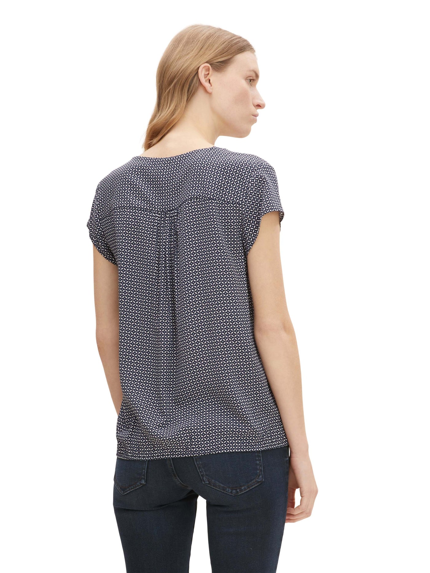 Tom Tailor Gemusterte Kurzarmbluse mit elastischem Saum