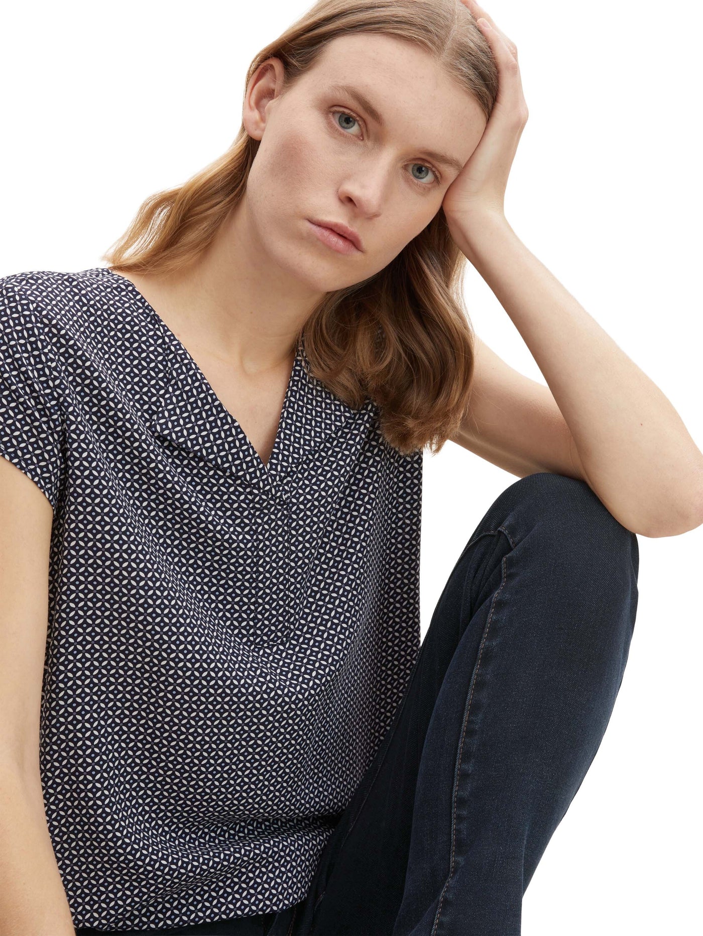 Tom Tailor Gemusterte Kurzarmbluse mit elastischem Saum