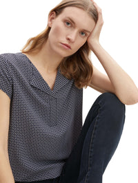 Tom Tailor Gemusterte Kurzarmbluse mit elastischem Saum