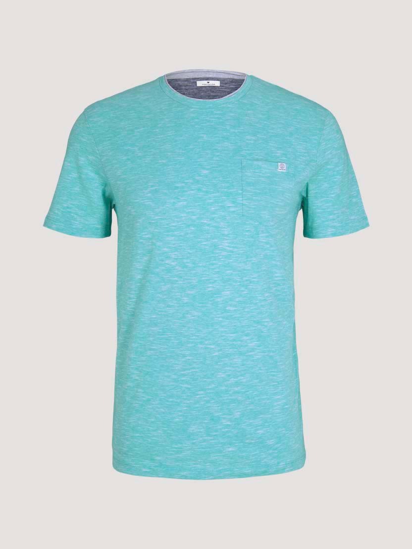 Tom Tailor T-Shirt fein gemustert mit Brusttasche R-Neck