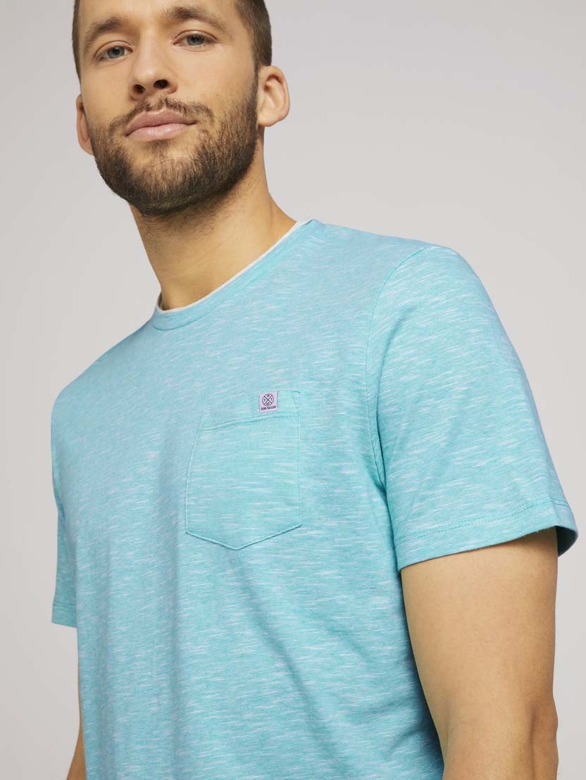 Tom Tailor T-Shirt fein gemustert mit Brusttasche R-Neck