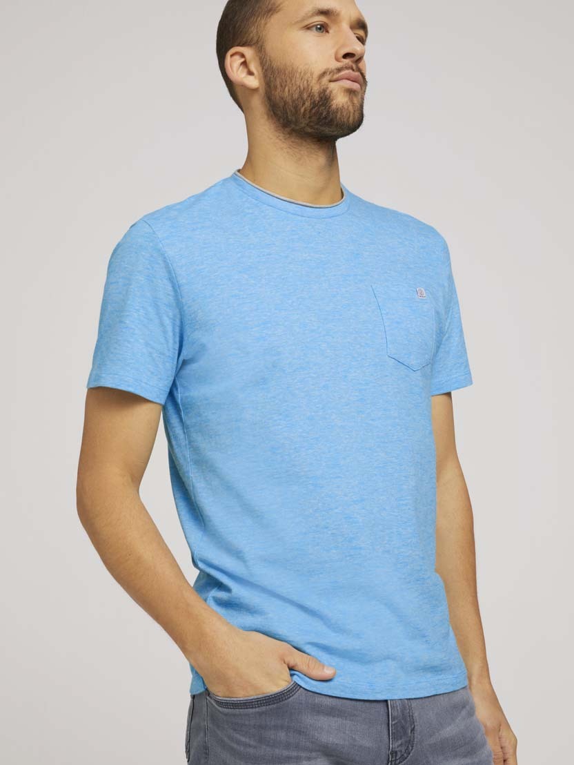 Tom Tailor T-Shirt fein gemustert mit Brusttasche R-Neck