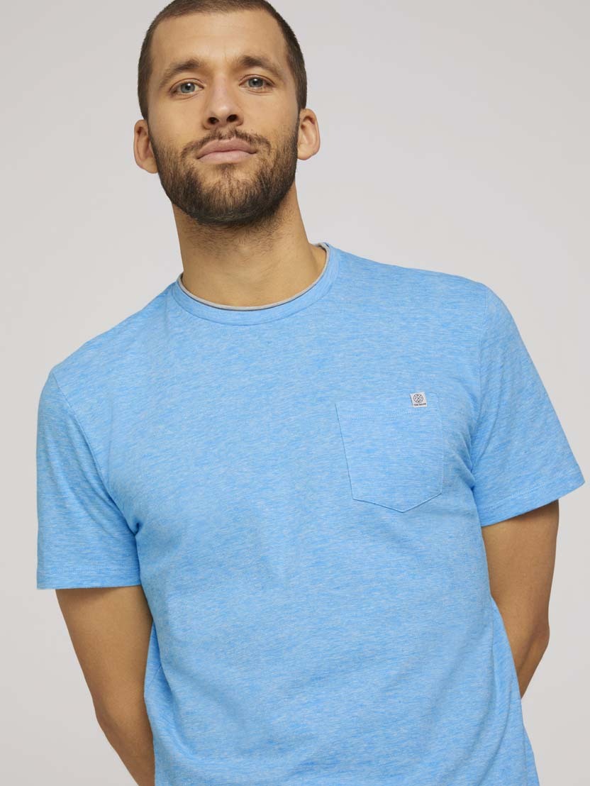 Tom Tailor T-Shirt fein gemustert mit Brusttasche R-Neck