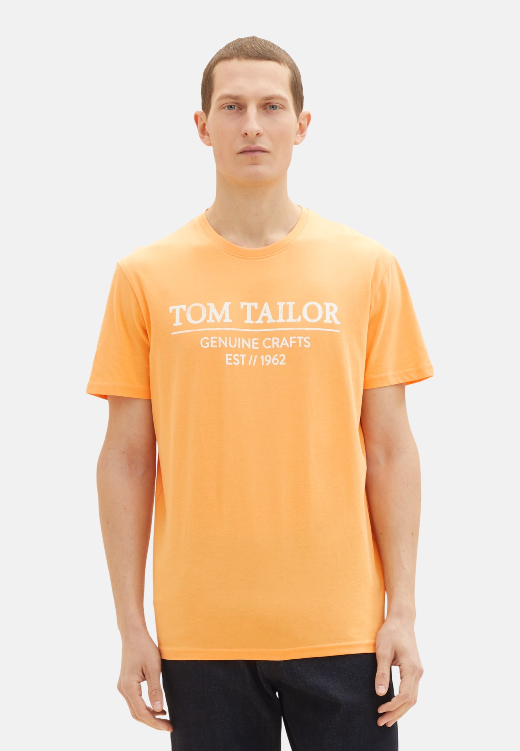 Tom Tailor Unifarbenes Kurzarm T-Shirt mit Rundhalsausschnitt und Label-Print
