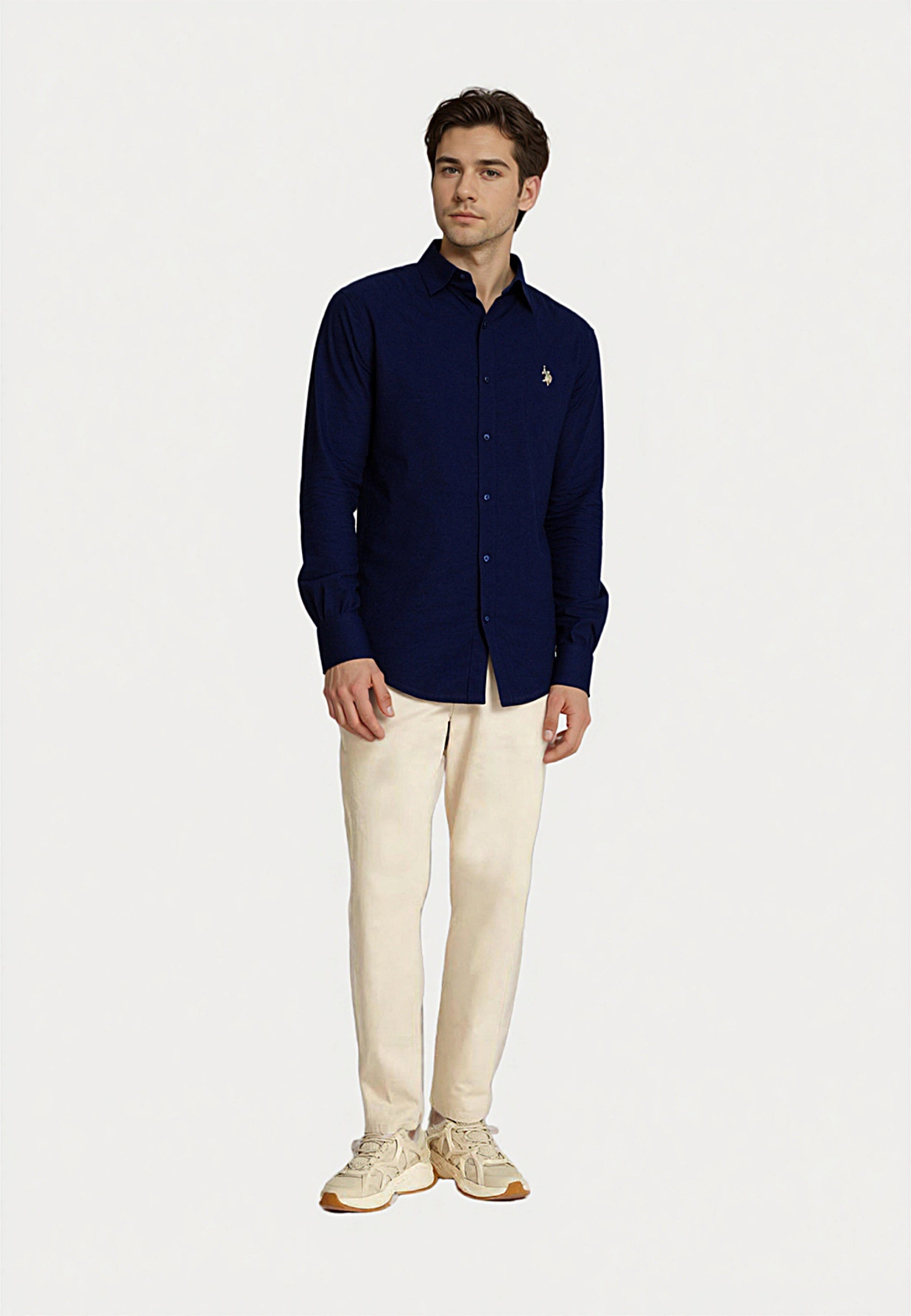 U.S. POLO Twill Langarmhemd Button-Down