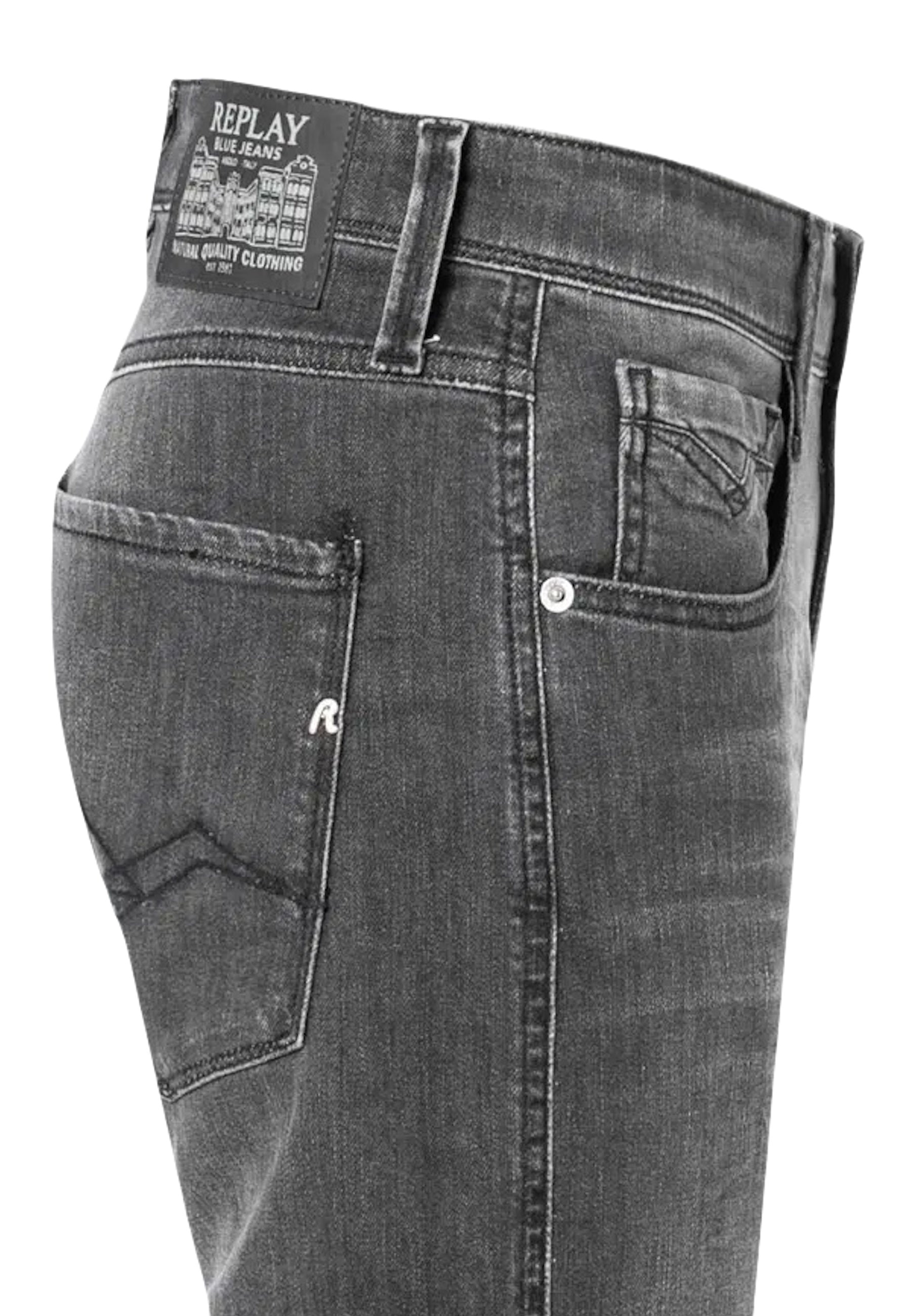 Replay Classic Slim Fit Jeans Anbass mit Stretch-Anteil und Label-Patch