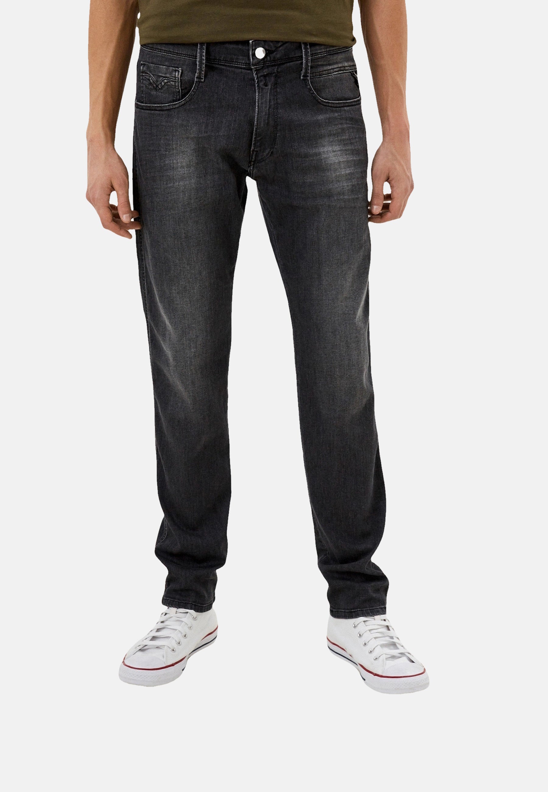 Replay Classic Slim Fit Jeans Anbass mit Stretch-Anteil und Label-Patch