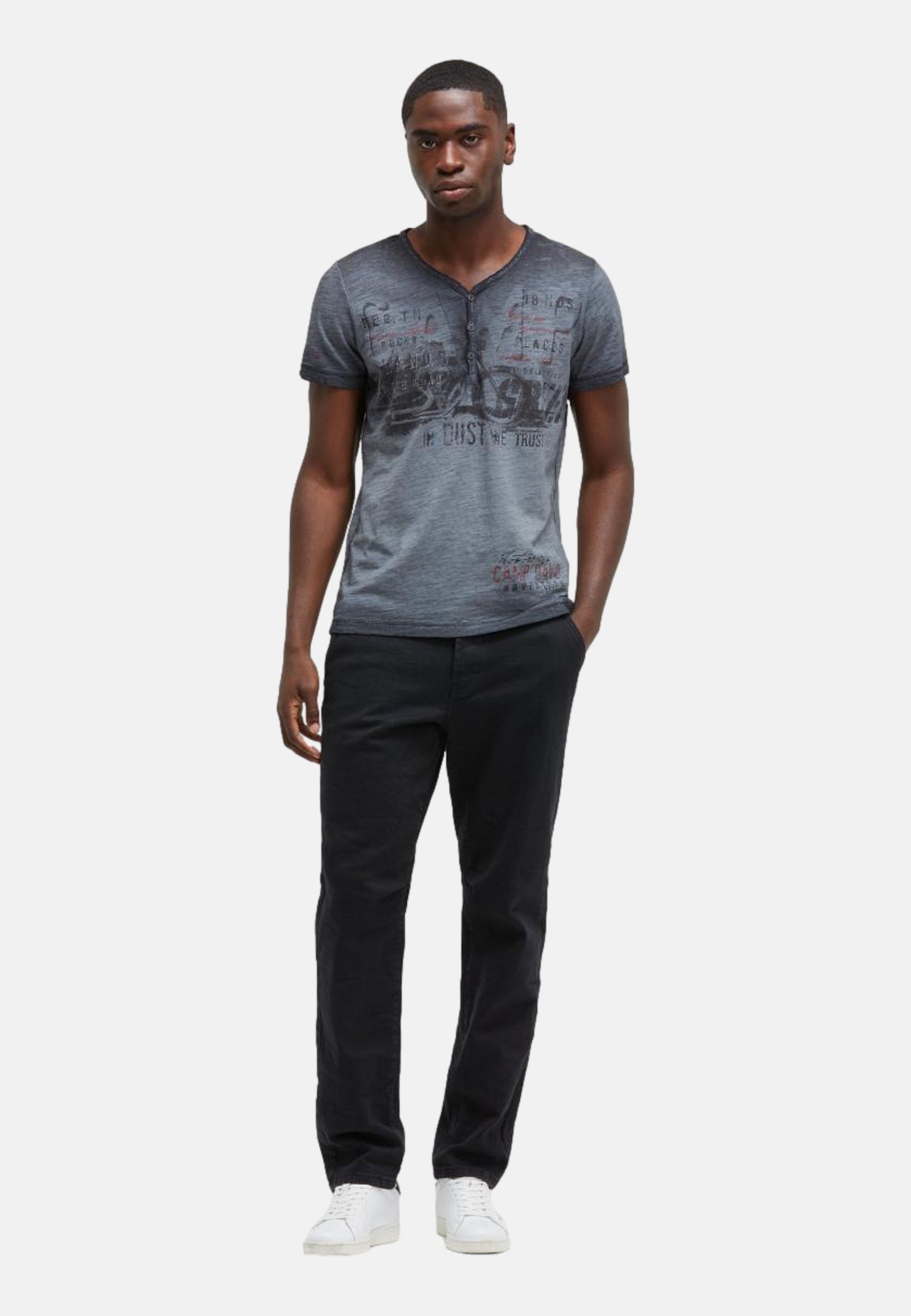 Camp David Riding The World I Henley-Kurzarmshirt