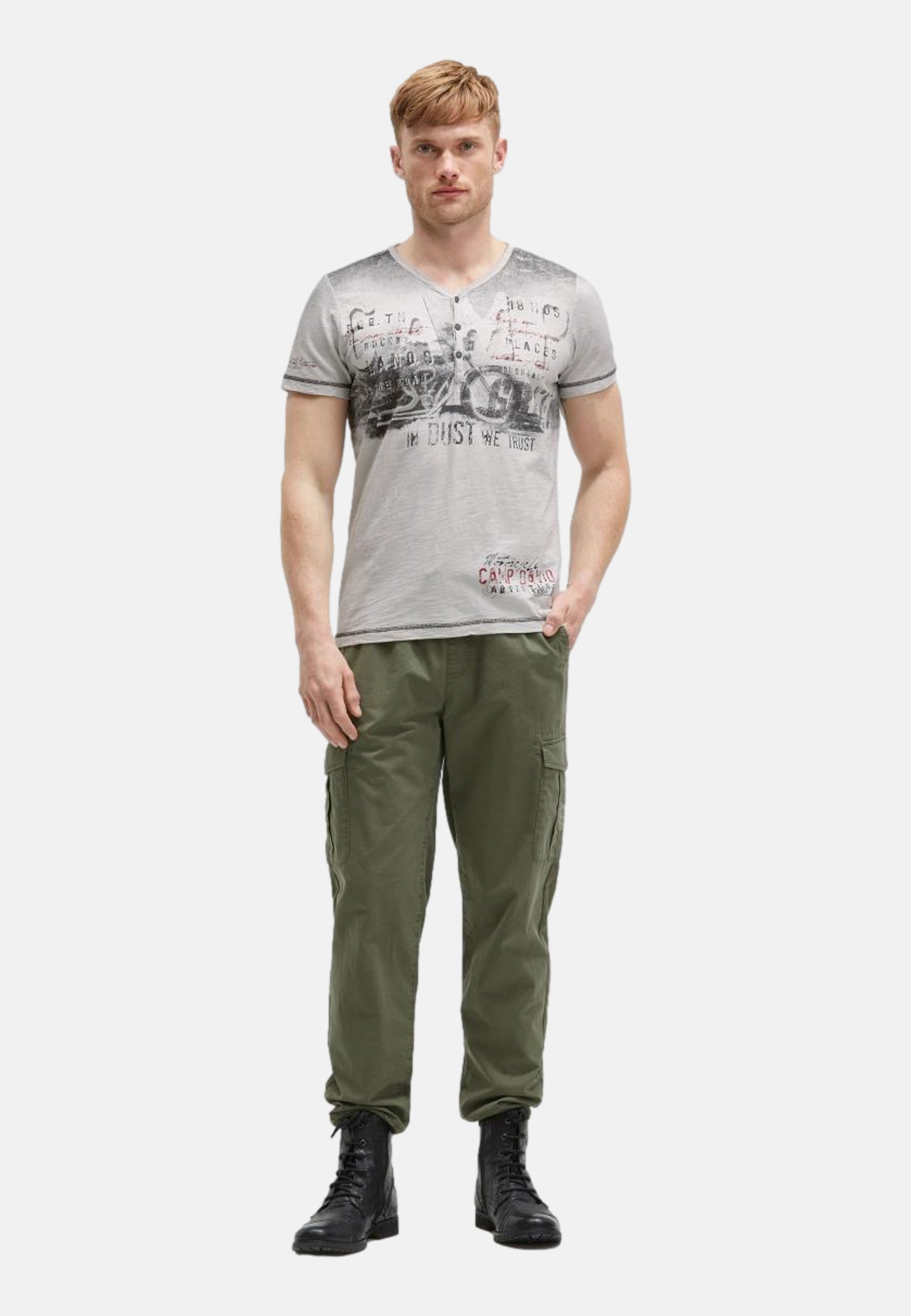 Camp David Riding The World I Henley-Kurzarmshirt