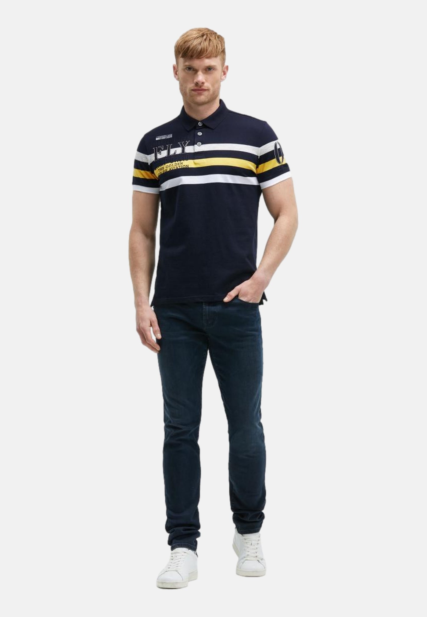 Camp David Airplane Tour I Kurzarmshirt mit Polokragen