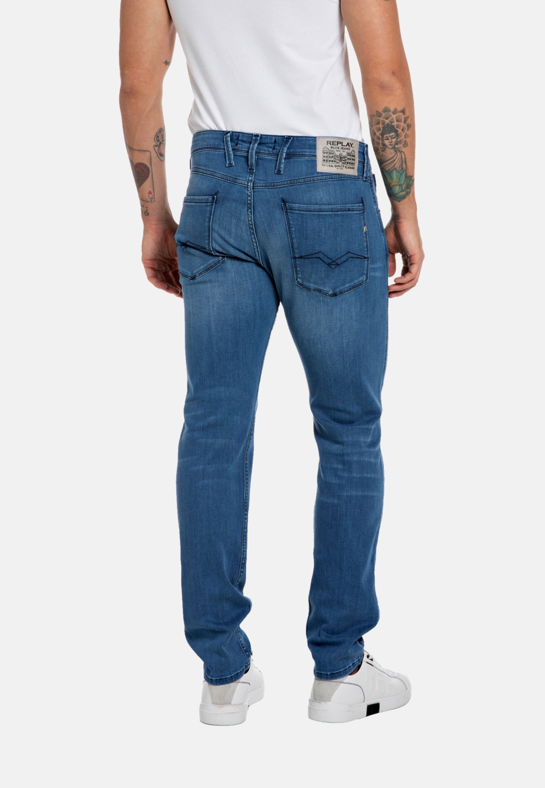 Replay Classic Slim Fit Jeans Anbass mit Label-Patch