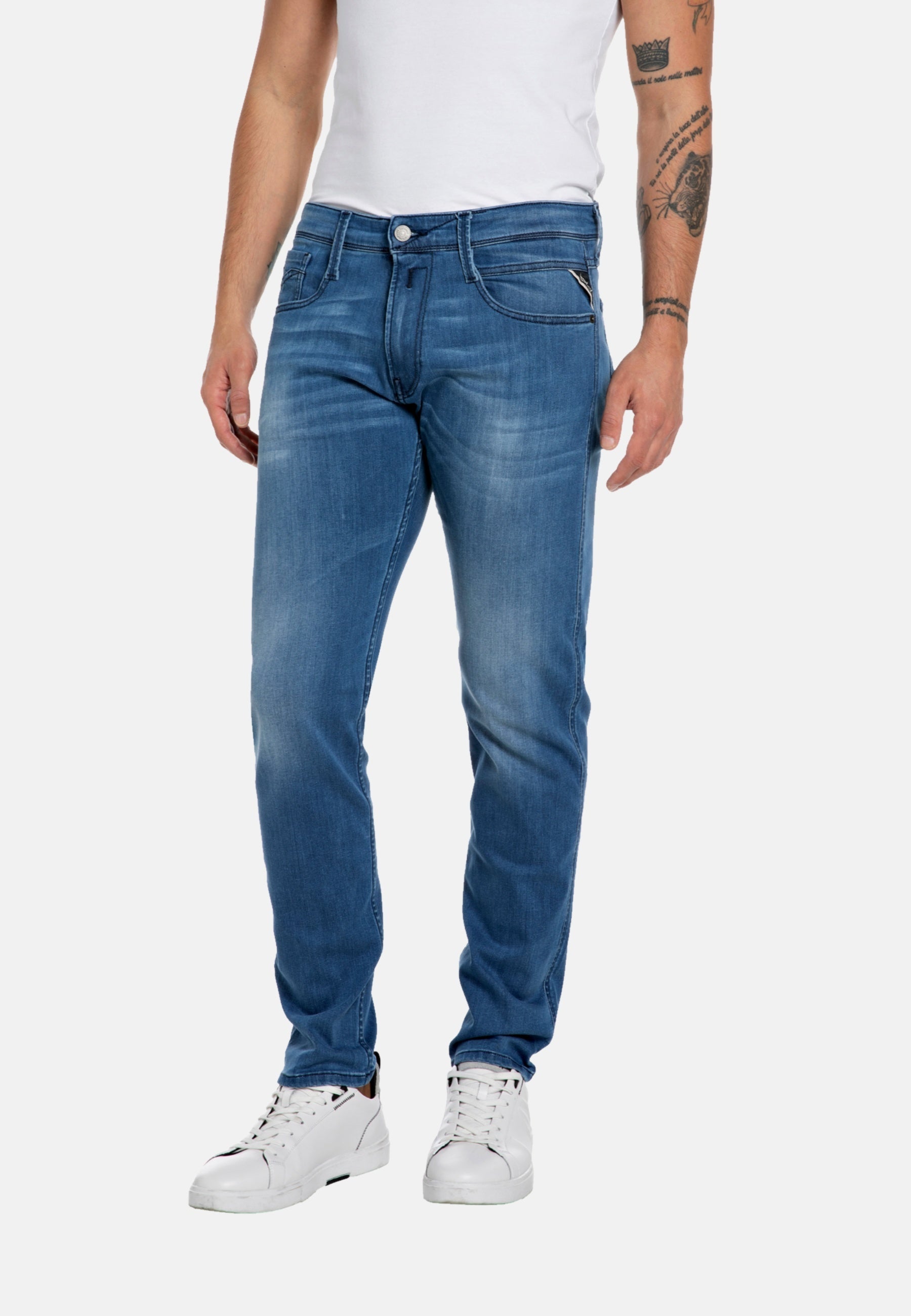 Replay Classic Slim Fit Jeans Anbass mit Label-Patch