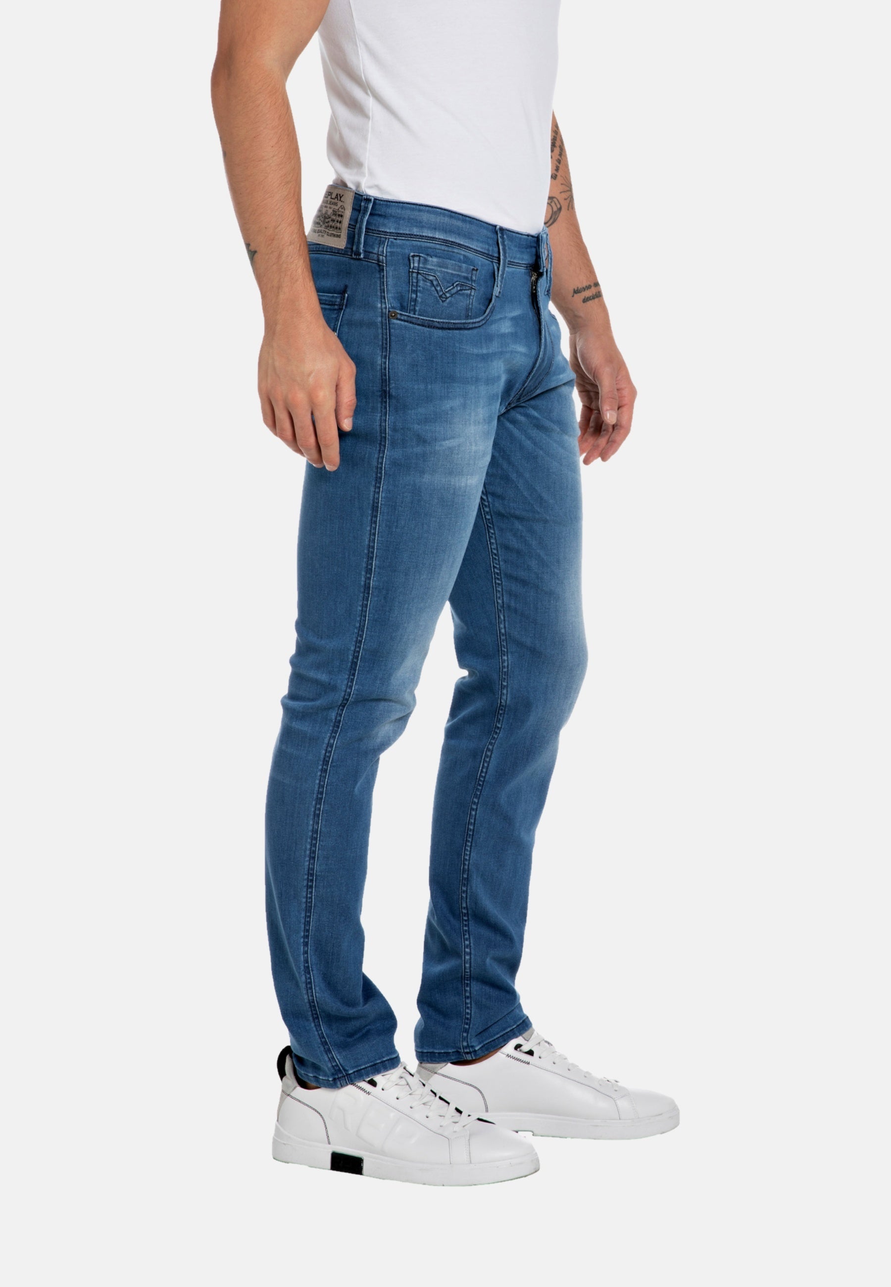 Replay Classic Slim Fit Jeans Anbass mit Label-Patch