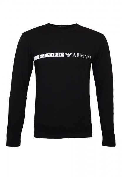 Emporio Armani Unifarbenes Langarmshirt mit Rundhals und Megalogo schwarz
