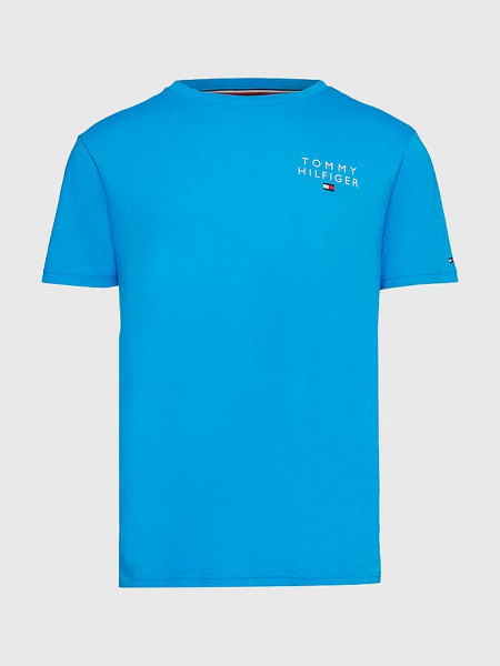 Tommy Hilfiger T-Shirt mit aufgesticktem Logo und Rundhals blau