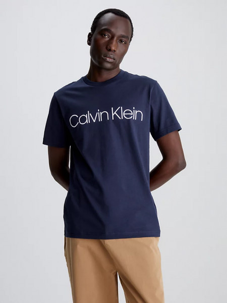 Calvin Klein Rundhals Logo-Shirt mit großem Brustdruck dunkelblau