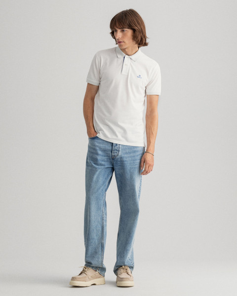 Gant Piqué Rugger Poloshirt mit kontrastfarbener Polo-Knopfleiste weiss