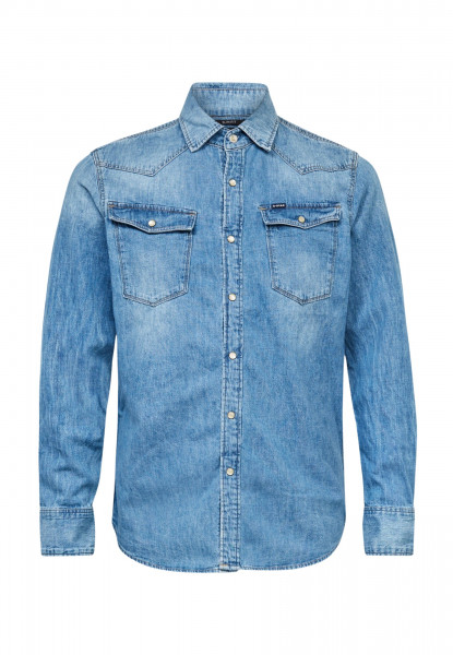 G-Star Langarmhemd Jeanshemd mit Brusttaschen für Herren blau