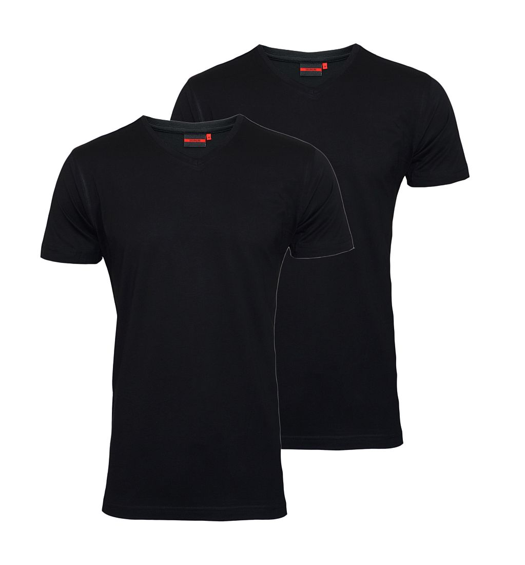 SIGNUM 2er Pack T-Shirts Shirts 999900911 V-Ausschnitt black schwarz WF17-SIT1gp