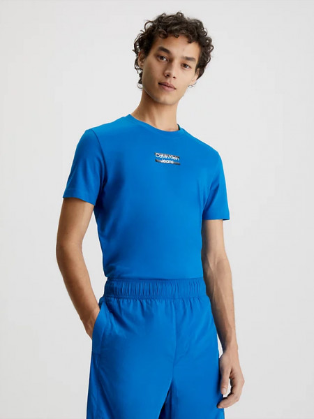 Calvin Klein Rundhals Slim Logo-T-Shirt mit kleinem Brustaufdruck blau
