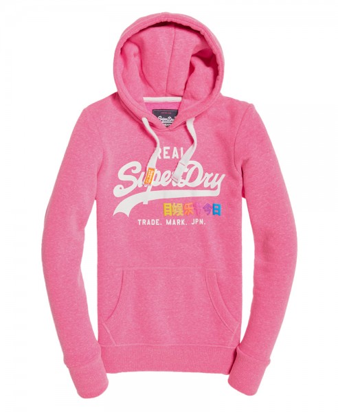 Superdry Damen Sweater Vintage Logo Pop Entry Hood G20014NS Fluro Pink Snowy As1 WJ19-SDS1