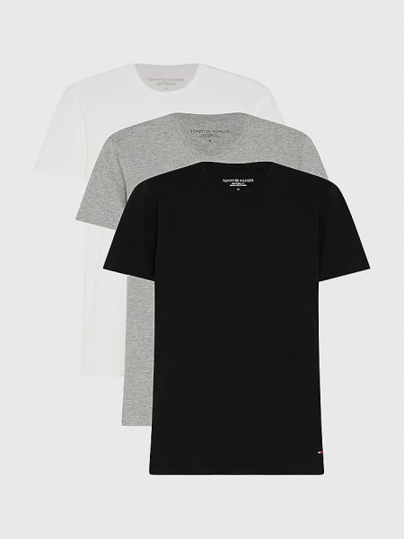 Tommy Hilfiger Baumwoll-T-Shirts im 3 Pack schwarz, weiss, grau