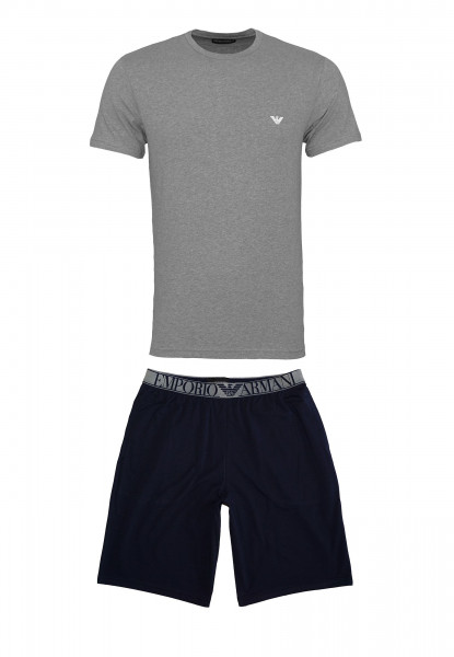 Emporio Armani Pyjama-Set mit Kurzarmshirt und unifarbenen Shorts aus elastischer Baumwolle
