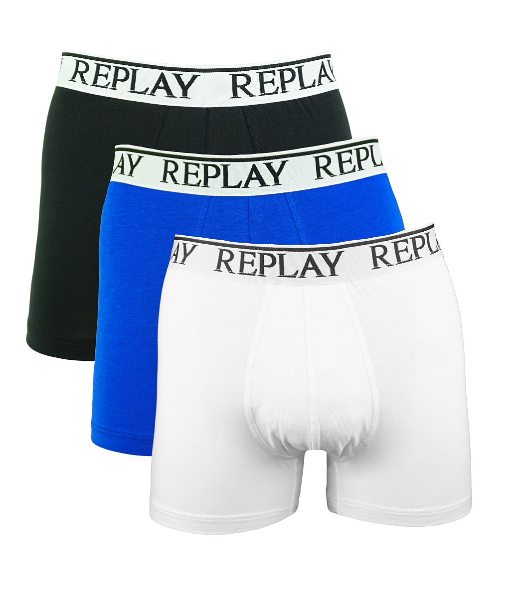 Replay 3er Pack Shorts Boxershorts M605001 E55 schwarz, blau, weiss W18-RY1