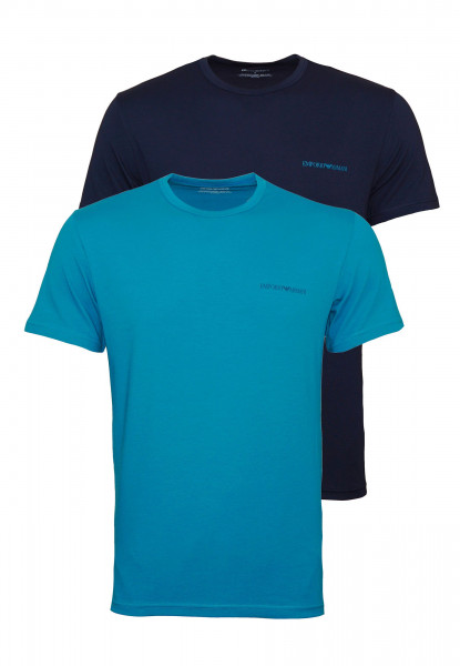 Emporio Armani Kurzarmshirt mit Rundhals und Logo-Print im 2 Pack dunkelblau / türkis