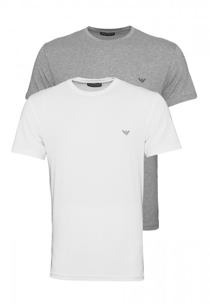 Emporio Armani Einfarbige T-Shirts im 2 Pack mit Logoprint in Regular Fit weiss / grau