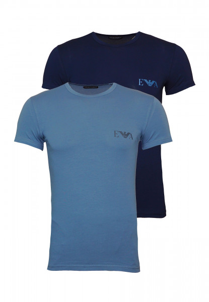 Emporio Armani Einfarbige T-Shirts im 2 Pack mit Logoprint in Slim Fit blau / dunkelblau