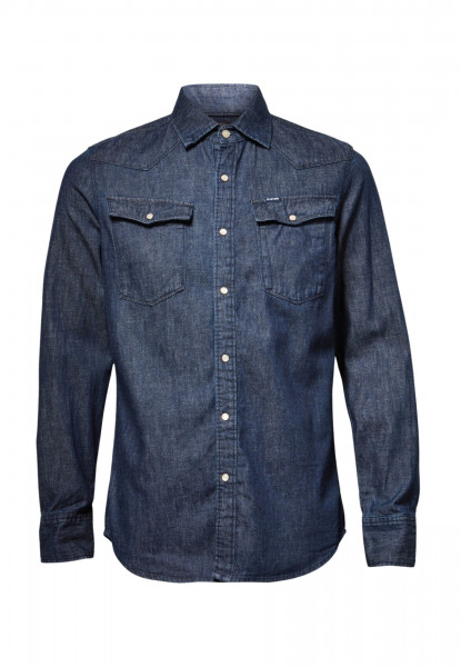 G-Star Langarmhemd Jeanshemd mit Brusttaschen für Herren dunkelblau