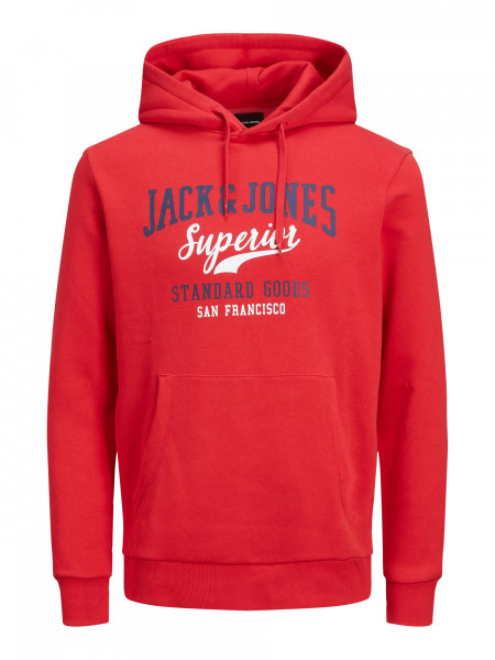 Jack&Jones Sweater Pullover Logo Hoody mit Kapuze rot
