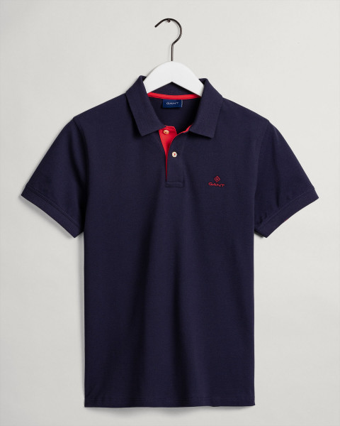 Gant Piqué Rugger Poloshirt mit kontrastfarbener Polo-Knopfleiste dunkelblau